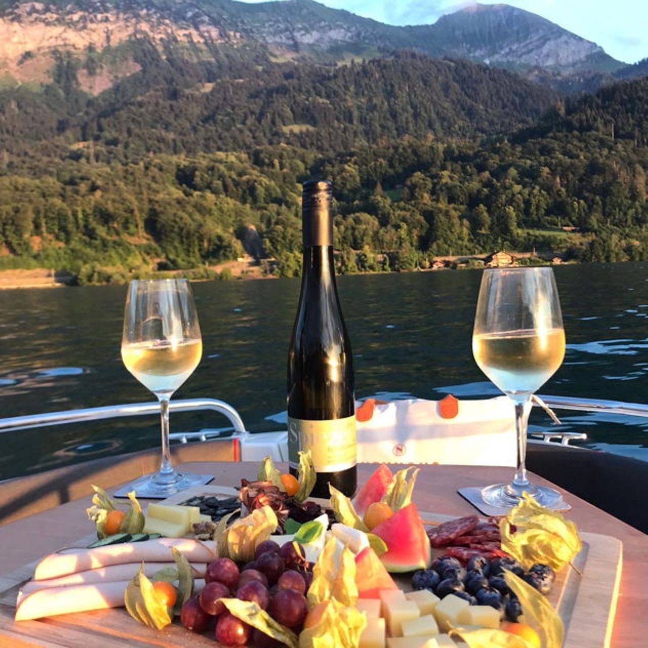 Cheese and wine tasting on Lake Thun