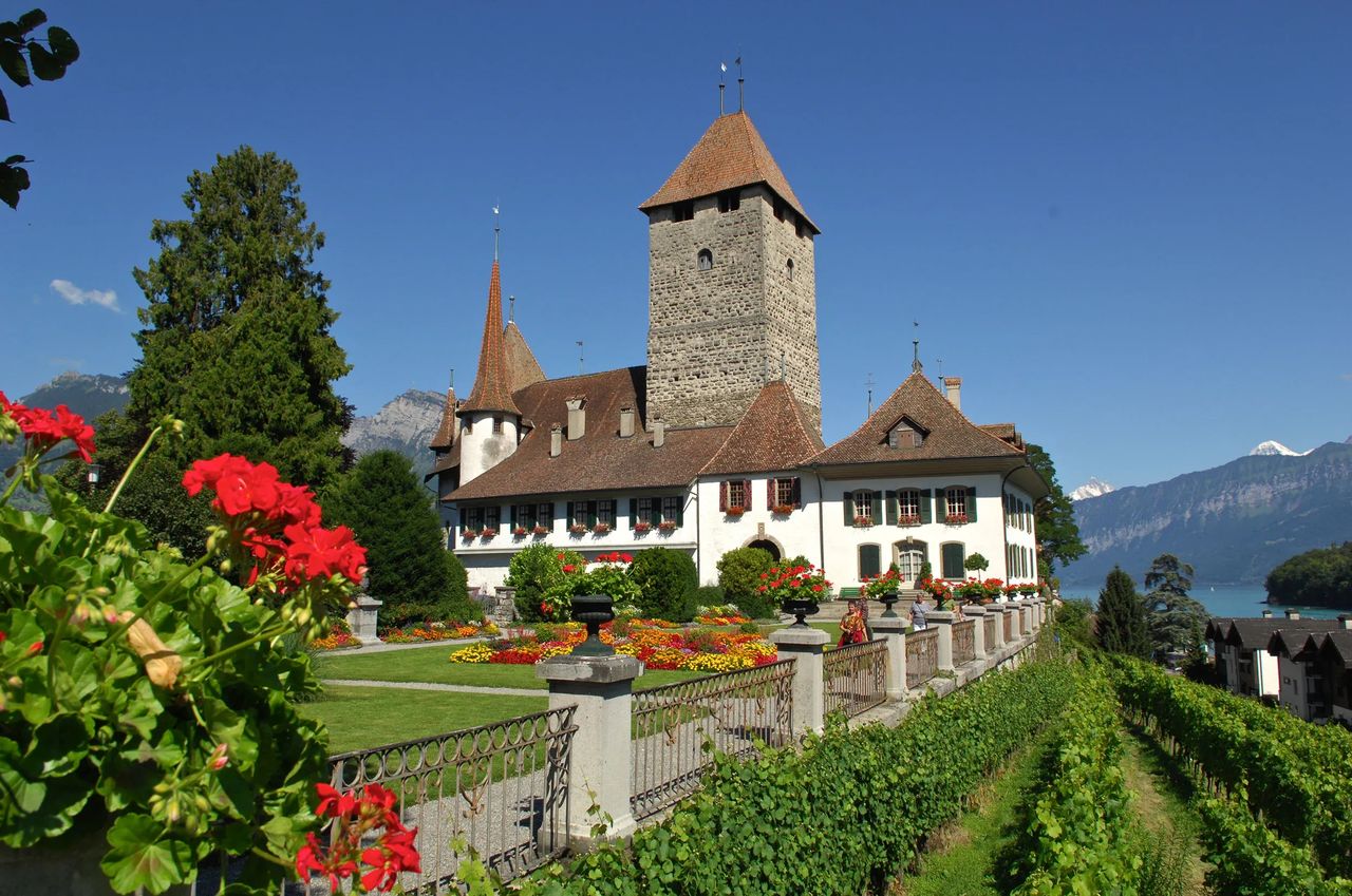 Schlösser Schweiz Schloss Spiez mit Park