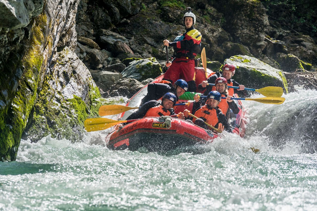 Giarsun Schlucht Rafting auf dem Inn im Engadin