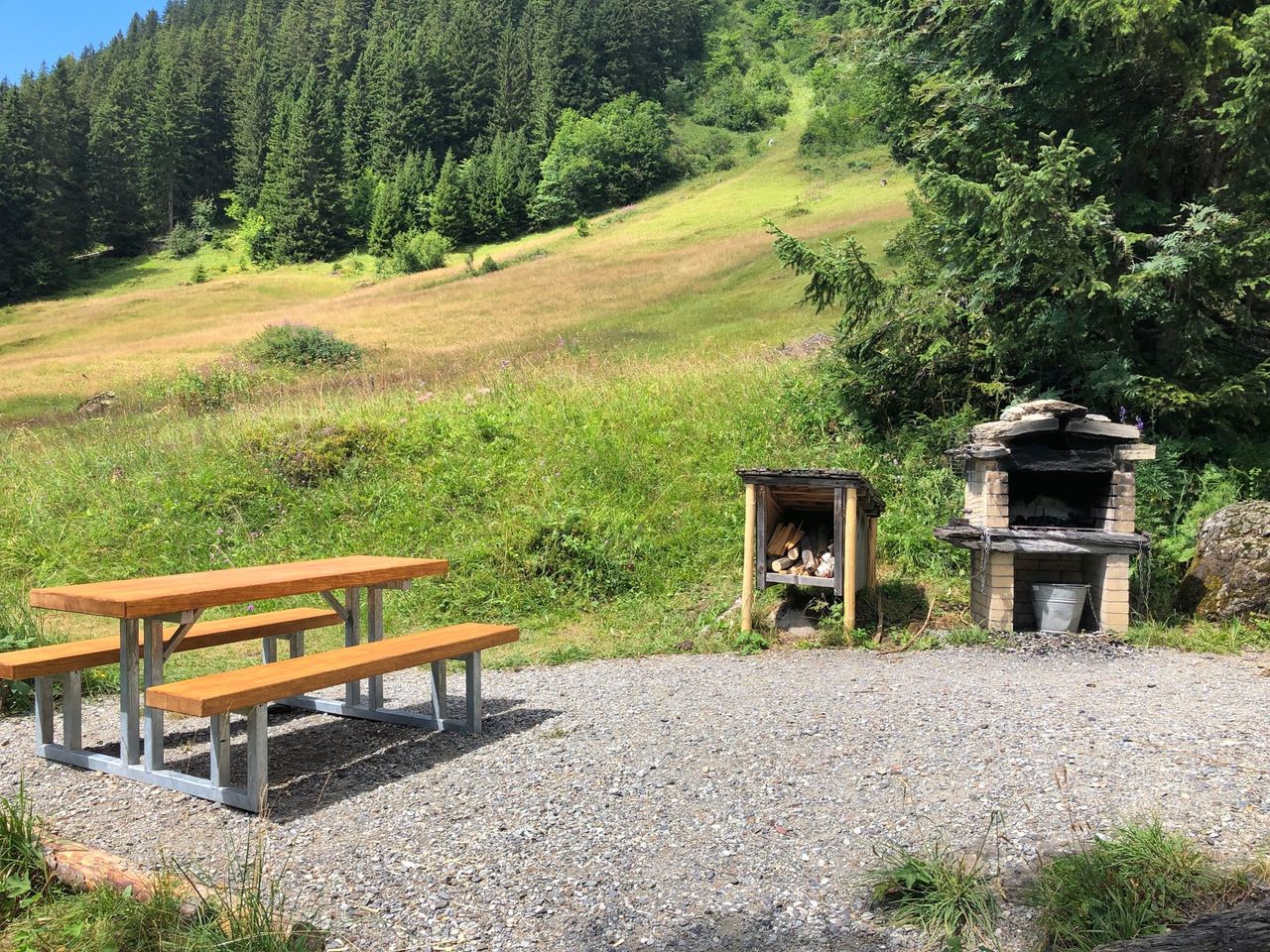 Schweizer Familie Feuerstelle