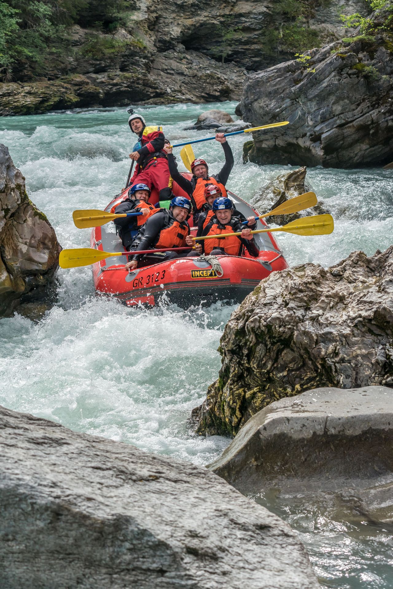 Giarsun Schlucht Rafting auf dem Inn im Engadin