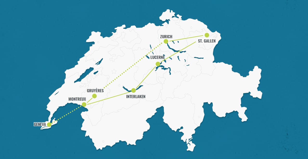 Reiseroute: Zürich - St. Gallen - Interlaken