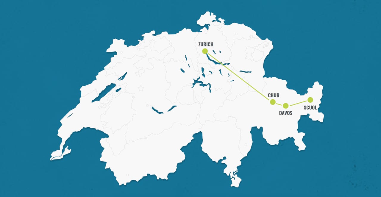 Reiseroute: Zürich - Chur - Davos - Scuol