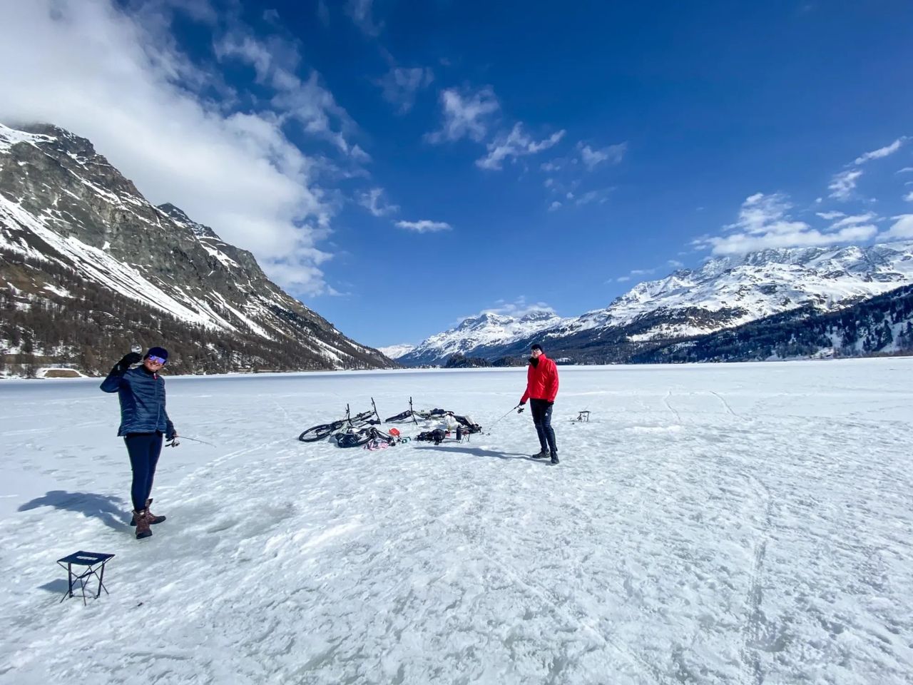 Winter Bike Tour with Ice Fishing from St. Moritz