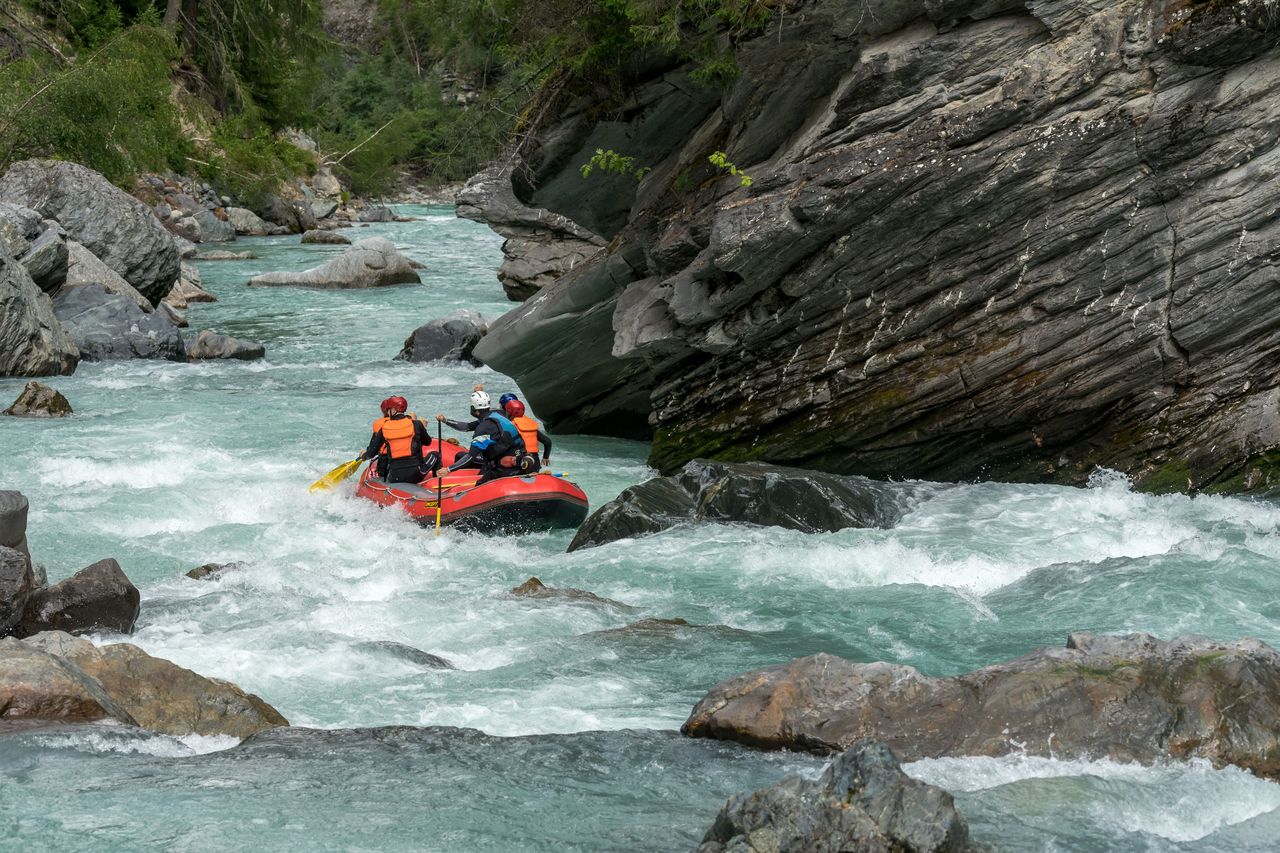 Giarsun Schlucht Rafting auf dem Inn im Engadin