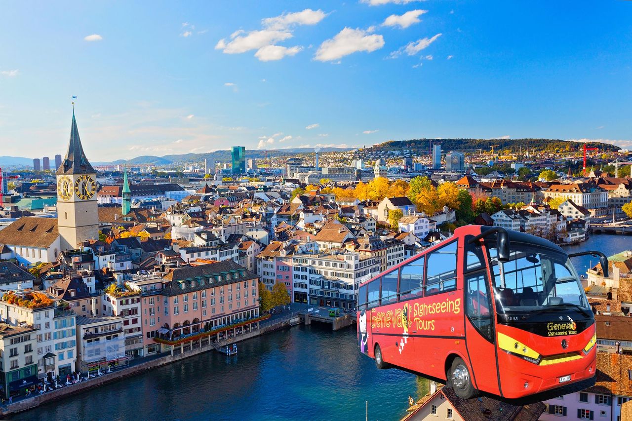 Zurich city tour in an open panorama bus