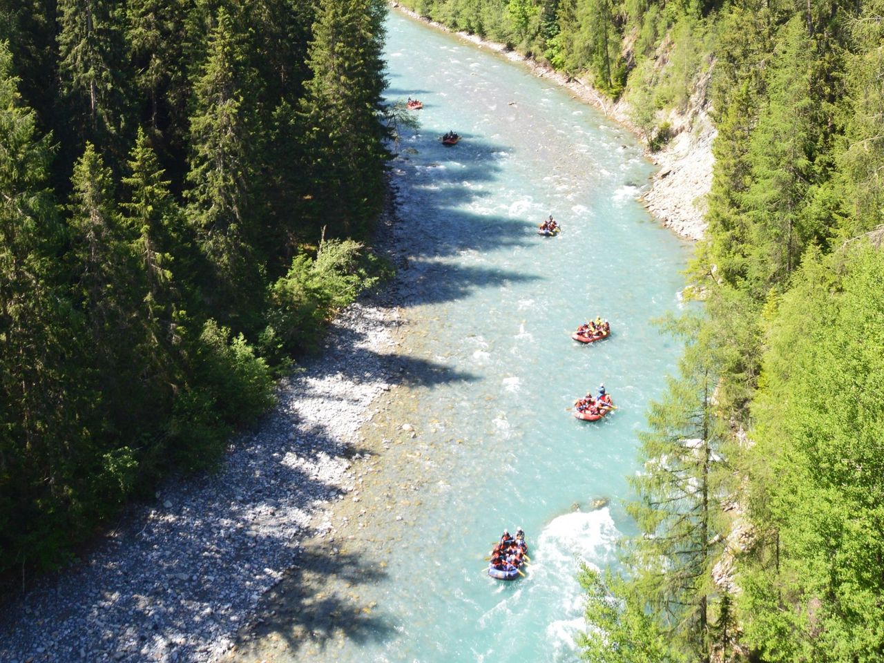 Wildwasser Rafting Giarsun Schlucht auf dem Inn für Fortgeschrittene