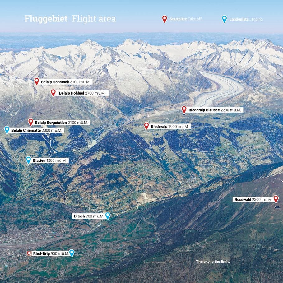 Belalp Gleitschirmfliegen Tandem im Wallis