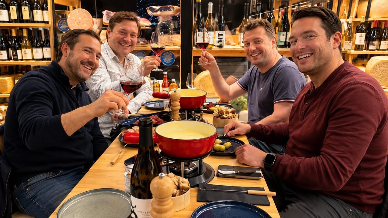 Fondue al formaggio in un accogliente negozio di formaggi a Ginevra