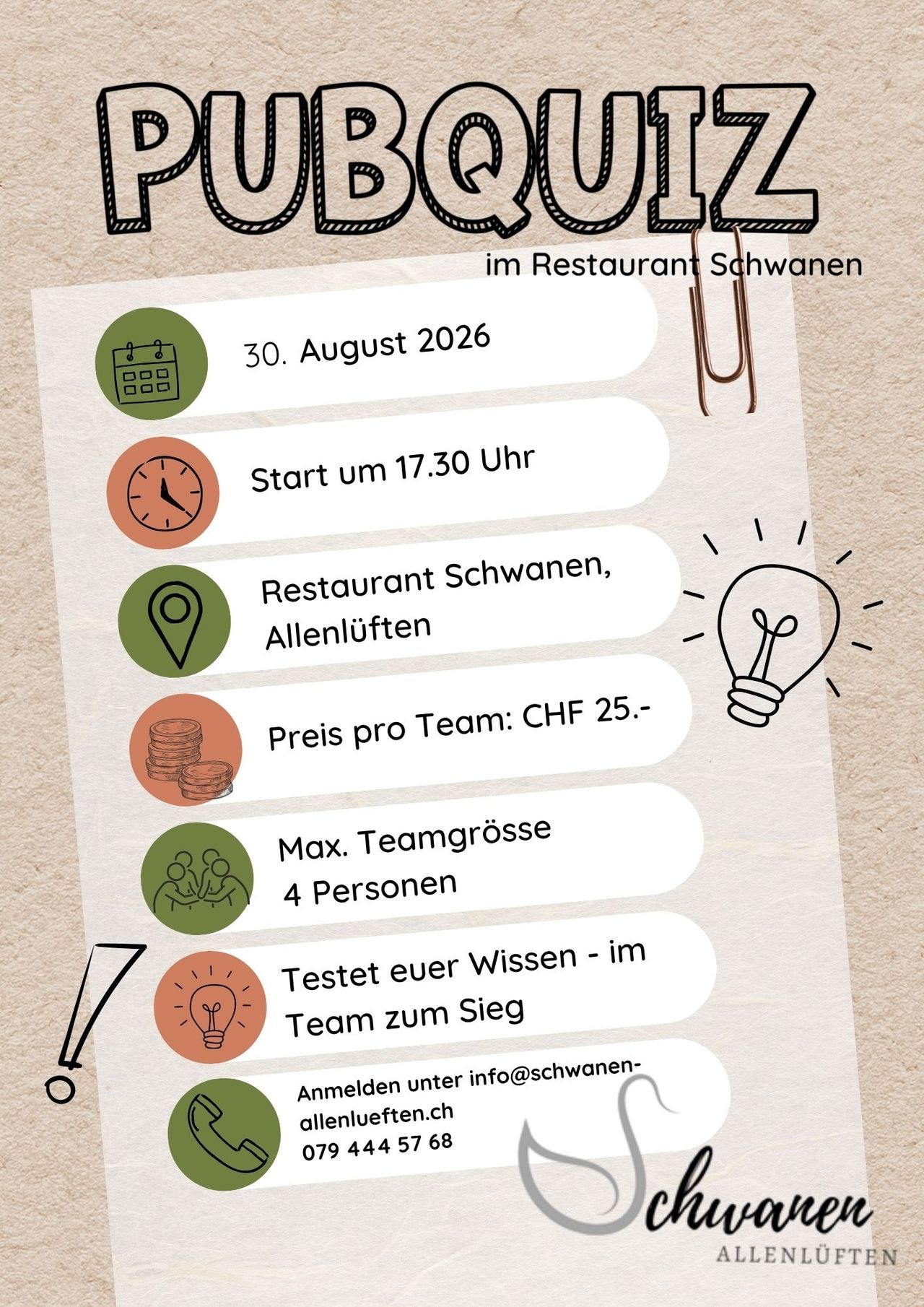 Pubquiz im Schwanen Allenlüften