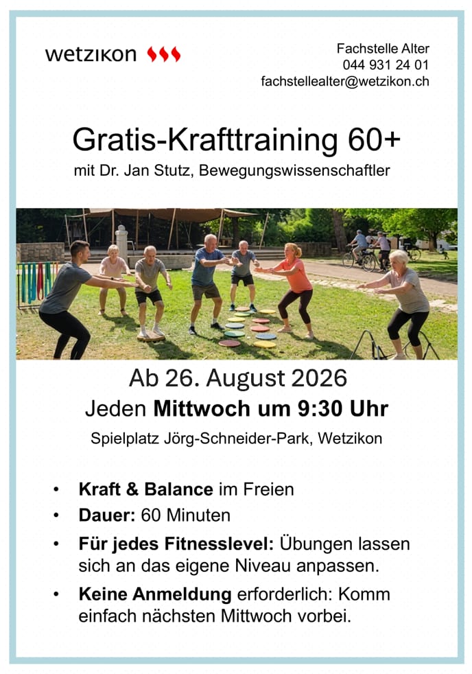 Gratis Krafttraining 60+ ab Mittwoch, 26. August 2026