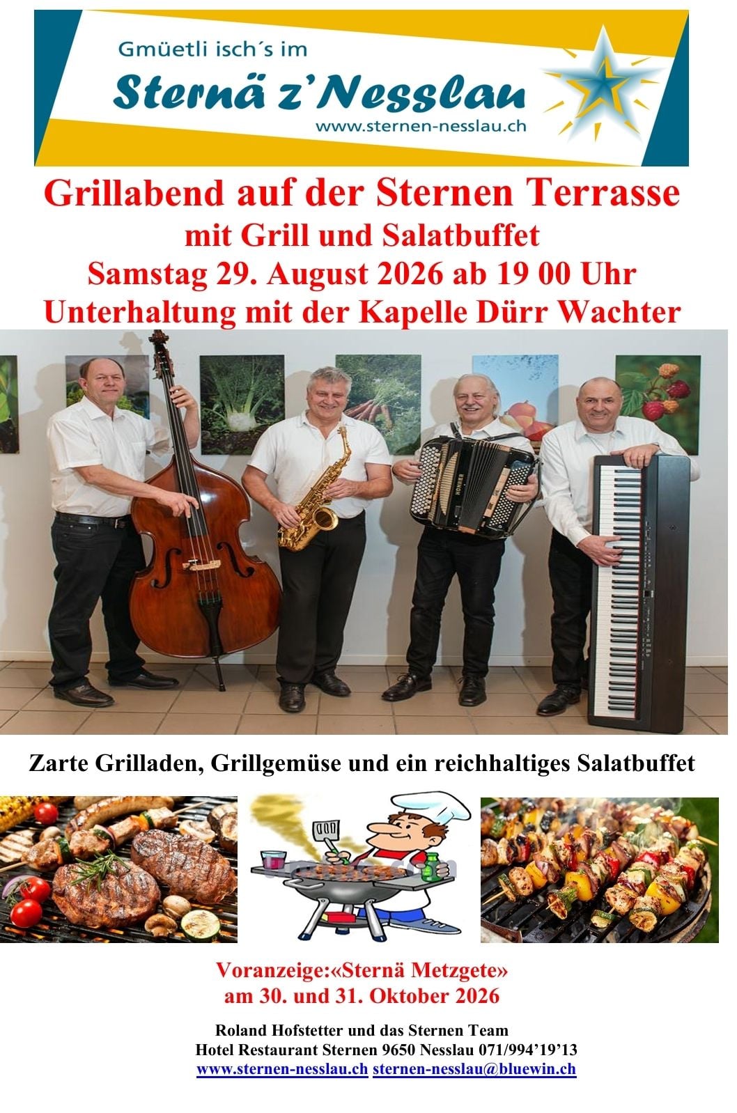 Grill evening on the Sternen terrace in Nesslau with the Kapelle Dürr Wachter